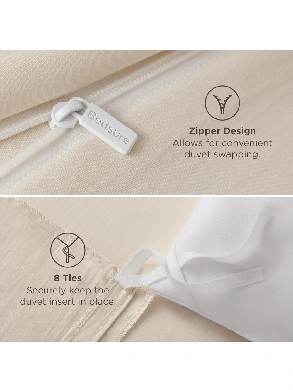 NEW Bedsure Cream Duvet Cover Set- 3 Pieces Prewashed Extra Soft Cotton-Like